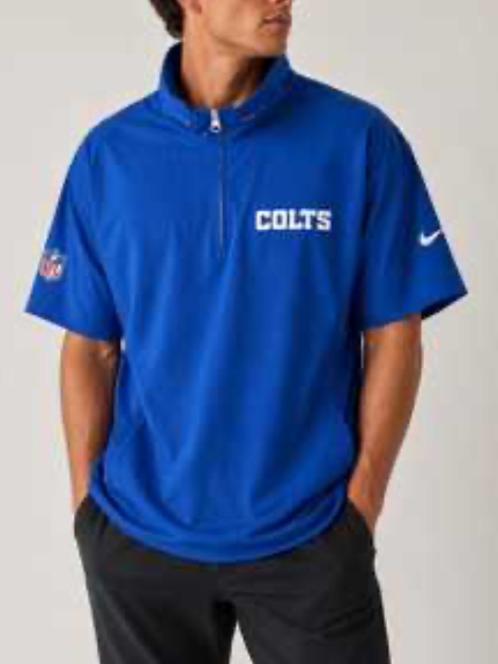 NIKE Colts Sideline Coach Short Sleeve Half Zip Hooded Jacket XXL
